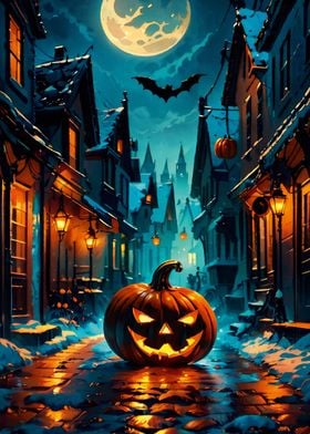 Night street and pumpkin