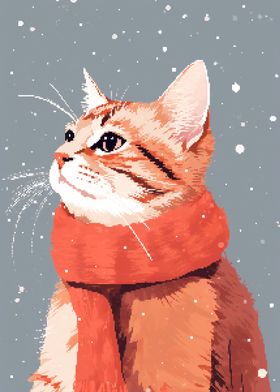 Cat Winter Snow Pixel Art