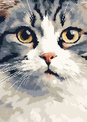 Cute Cat Closeup Pixel Art