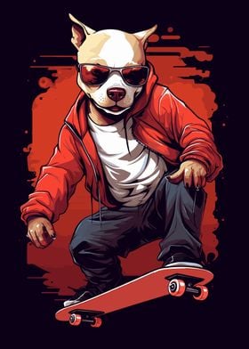 Pit bull on Skateboard