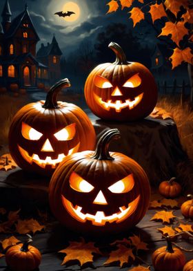 Three Halloween pumpkins