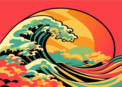 Great Kanagawa wave retro