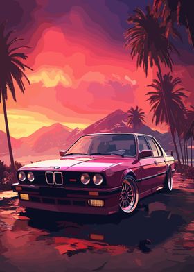 BMW E30 M3 Neon Beach Art