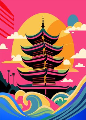 PAGODA WITH KANAGAWA WAVE