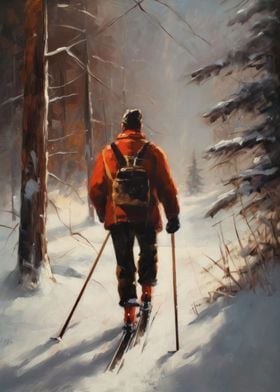 Oil Painting of a Skier