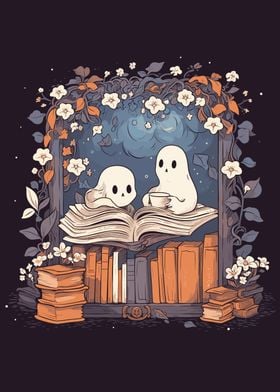 Cute Ghosts Reading Books