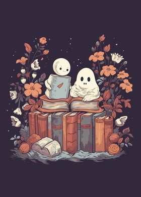 Cute Ghosts Reading Books