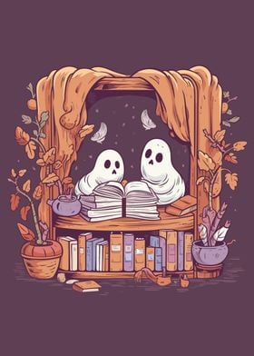 Cute Ghosts Reading Books