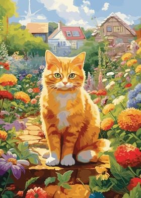 Cat Cute Flowers 