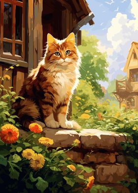 Cat Cute Flowers 