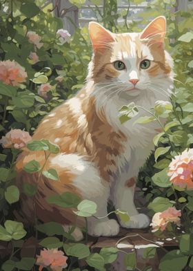 Cat Cute Flowers 