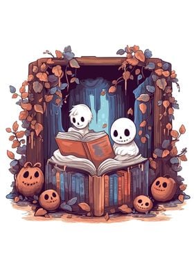 Cute Ghosts Reading Books