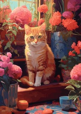 Cat Cute Flowers 