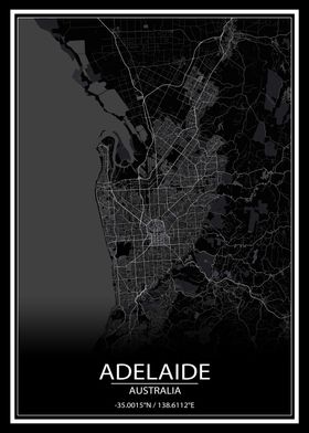 Adelaide Black City Map