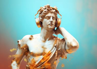 Statue wearing headphones