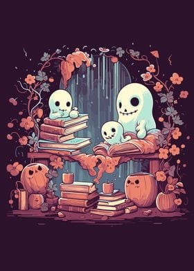 Cute Ghosts Reading Books