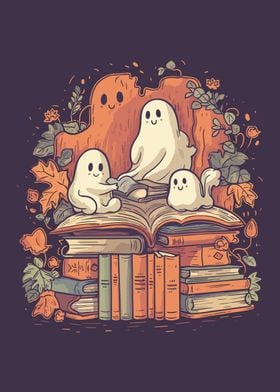 Cute Ghosts Reading Books