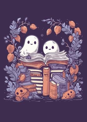 Cute Ghosts Reading Books