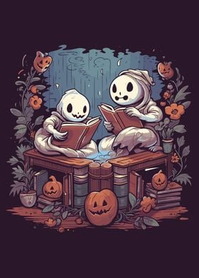 Cute Ghosts Reading Books