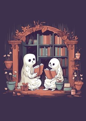 Cute Ghosts Reading Books