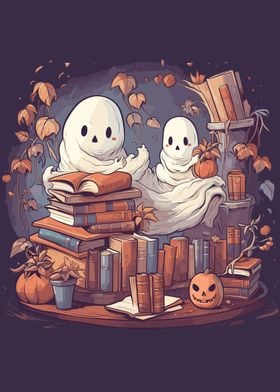 Cute Ghosts Reading Books