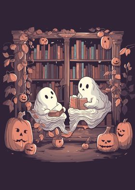 Cute Ghosts Reading Books