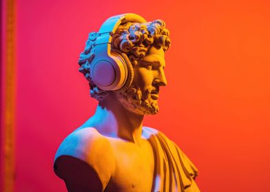 Statue wearing headphones