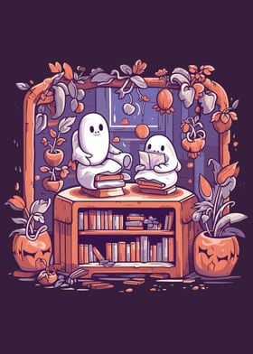 Cute Ghosts Reading Books