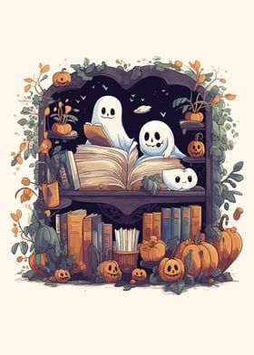 Cute Ghosts Reading Books