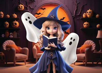 3D Halloween witch holding