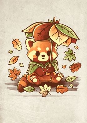 Red panda leaf umbrella