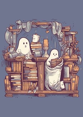 Cute Ghosts Reading Books