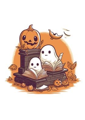 Cute Ghosts Reading Books