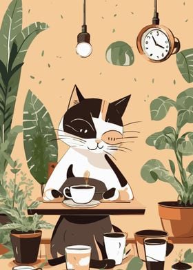 Cute Cat with Coffee