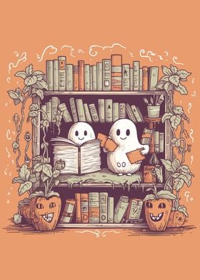 Cute Ghosts Reading Books