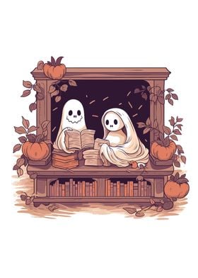 Cute Ghosts Reading Books