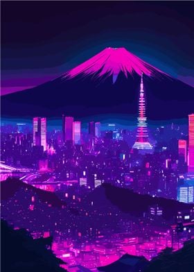Tokyo Mount Fuji Cyberpunk