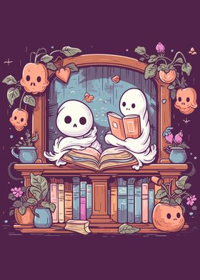 Cute Ghosts Reading Books