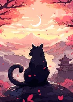 cat japanese landscape