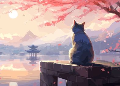 cat japanese landscape