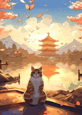 cat japanese landscape