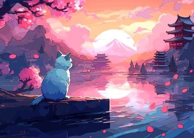 cat japanese landscape