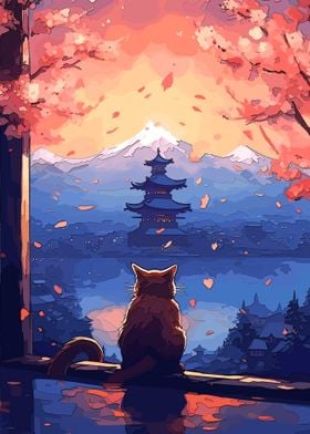 cat japanese landscape