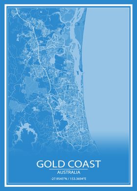 Gold Coast Blue White Map