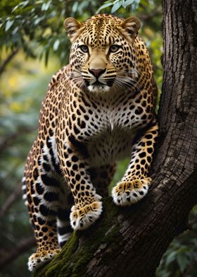 Leopard on tree forest