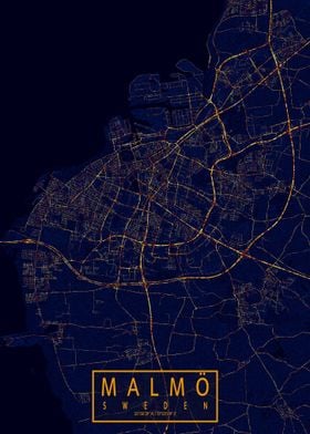 Malmo Map City At Night