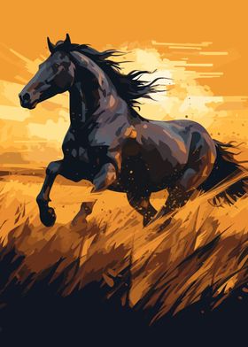 horse running at sunset