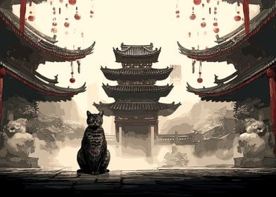 cat japanese landscape