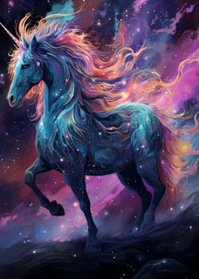 Unicorn at Starry Sky