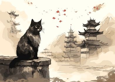 cat japanese landscape